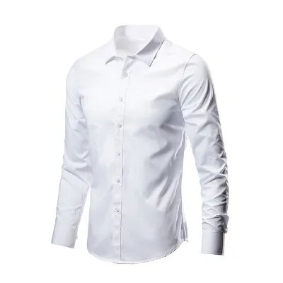Men Casual Basic Lapel Long Sleeve Solid Color Slim Fit Dress Shirts