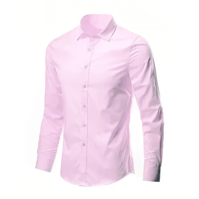 Men Casual Basic Lapel Long Sleeve Solid Color Slim Fit Dress Shirts