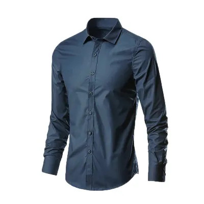 Men Casual Basic Lapel Long Sleeve Solid Color Slim Fit Dress Shirts