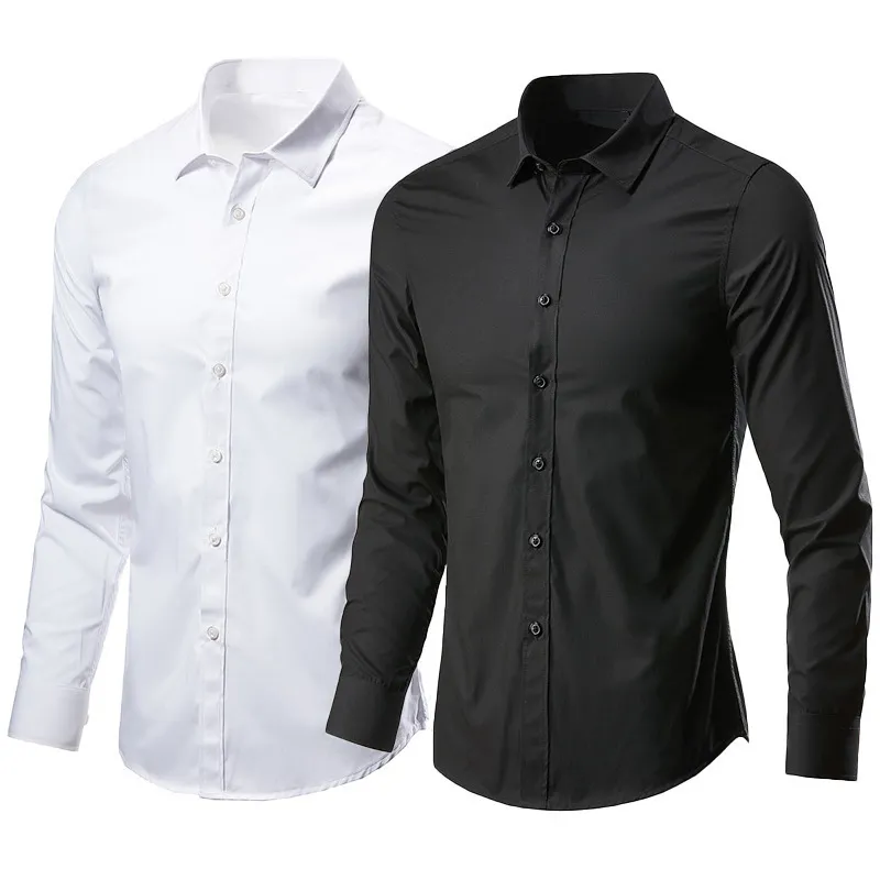 Men Casual Basic Lapel Long Sleeve Solid Color Slim Fit Dress Shirts
