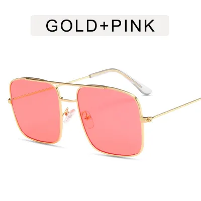 Women's Large Retro Square Frame Metal Sunglasses with AC Lens