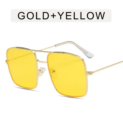 Women's Large Retro Square Frame Metal Sunglasses with AC Lens