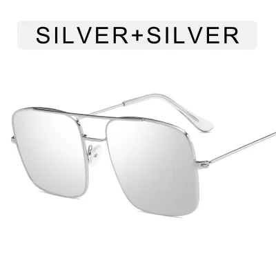 Women's Large Retro Square Frame Metal Sunglasses with AC Lens