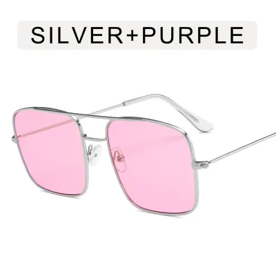 Women's Large Retro Square Frame Metal Sunglasses with AC Lens