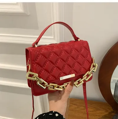 Women Fashion Solid Color Rhombus PU Messenger Crossbody Bag with Magnetic Buckle