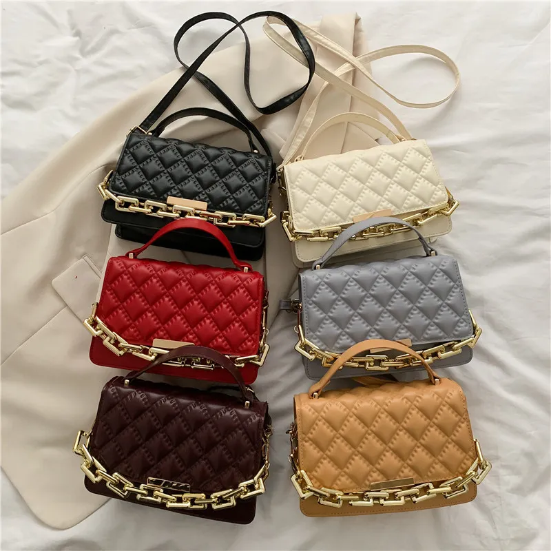 Women Fashion Solid Color Rhombus PU Messenger Crossbody Bag with Magnetic Buckle