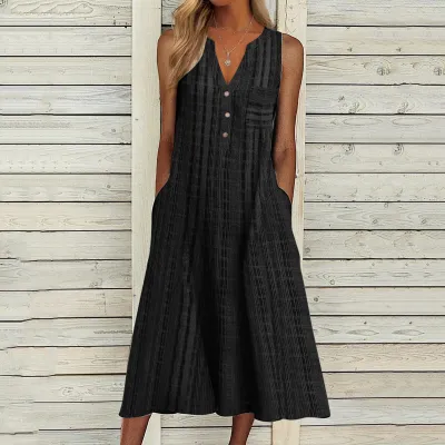 Women Casual V-Neck Leopard Polka Dot Plaid Print Loose Midi Dress