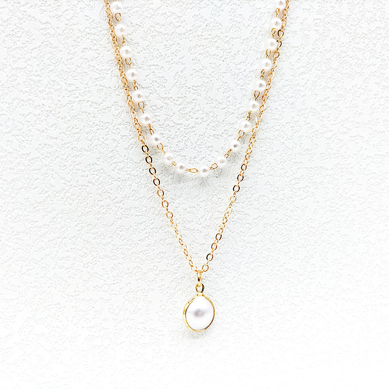 ★PEARLY MORE★ Daily Pearl Layered Necklace 2 Colors Wholesale Women Fashion Simple Double Layer Pearl Pendant