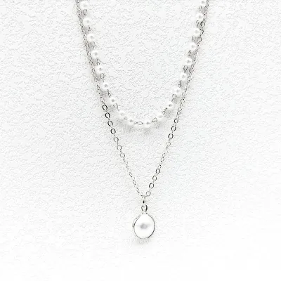 Women Fashion Simple Double Layer Pearl Pendant Necklace