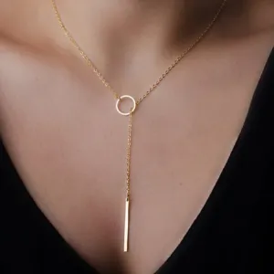 Women's Fashion Simple Metal Geometric Circle Stick Necklace