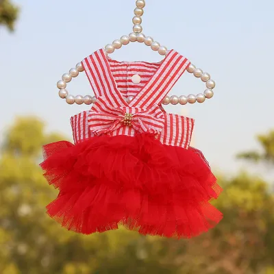 Spring Summer Dog Cat Clothes Stripe Suspender Mesh Skirt Princess Style