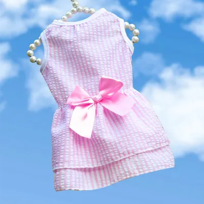 Spring Summer Dog Cat Clothes Stripe Suspender Mesh Skirt Princess Style