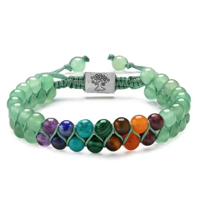 Unisex Casual Bohemian Turquoise Colorful Natural Stone Double Layer Bracelet