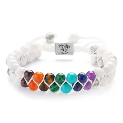 Unisex Casual Bohemian Turquoise Colorful Natural Stone Double Layer Bracelet