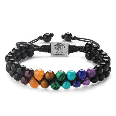 Unisex Casual Bohemian Turquoise Colorful Natural Stone Double Layer Bracelet