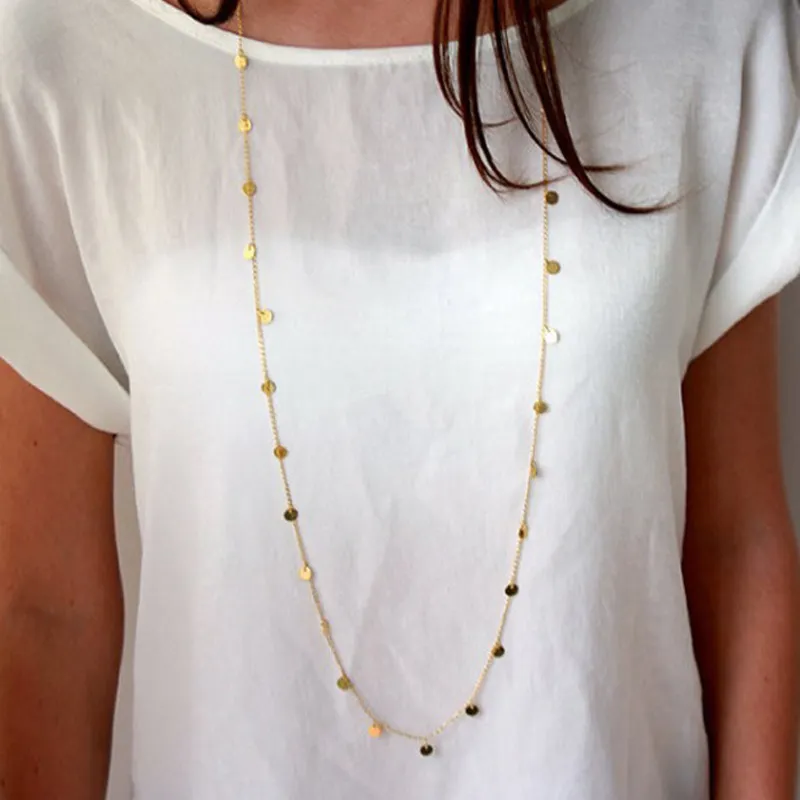 Women Simple Geometric Long Sequin Necklace