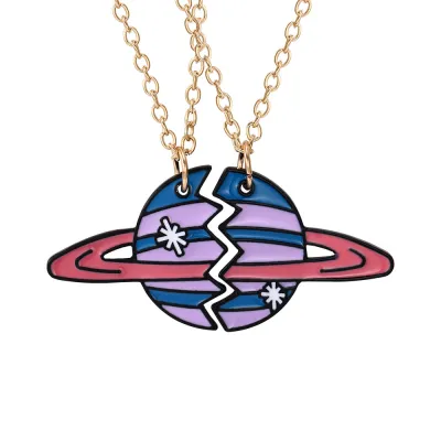 Fashion Cute Enameled Heart-Shaped Pendant Kids Friendship Alloy Necklace Set