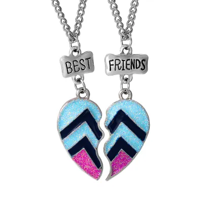 Fashion Cute Enameled Heart-Shaped Pendant Kids Friendship Alloy Necklace Set