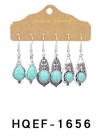 Women Boho Turquoise Green Acrylic Geometric Floral Drop Earrings