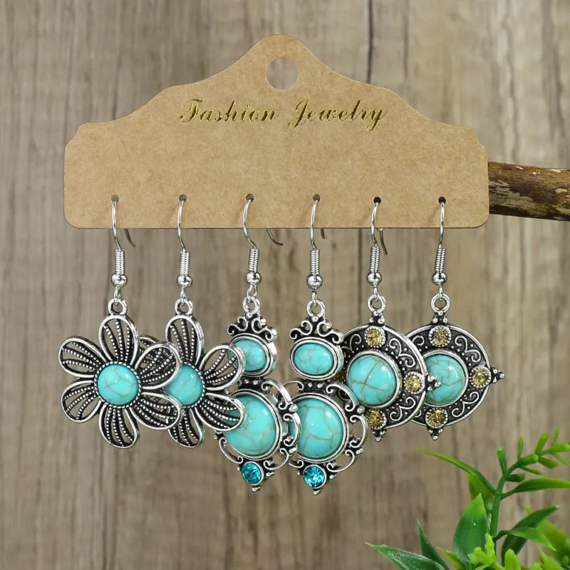 Women Boho Turquoise Green Acrylic Geometric Floral Drop Earrings