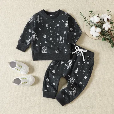 Toddlers Newborn Baby Boys Long Sleeve Cartoon Dinosaurs Print Top And Pants 2pcs Set Pullover Cotton