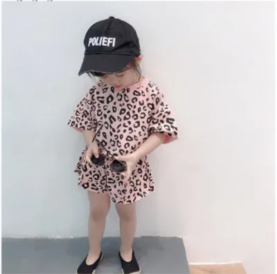 Children Kids Baby Fashion Girls Short Sleeve Leopard Print Top And Shorts 2pcs Set