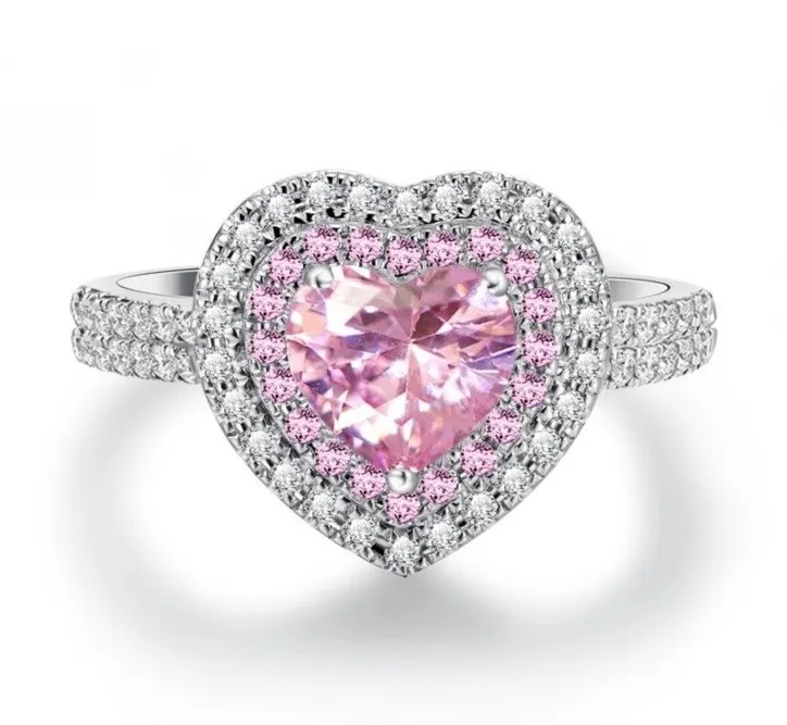 Fashion Women Heart-Shaped Full Imitation Rhinestone Diamond Wedding Inlay Ring