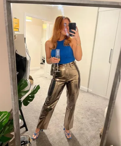 Women High Waist Candy Color PU Leather Skinny Pants