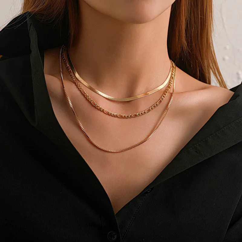 Women's Trendy Punk Layered Geometric Box Chain Necklace