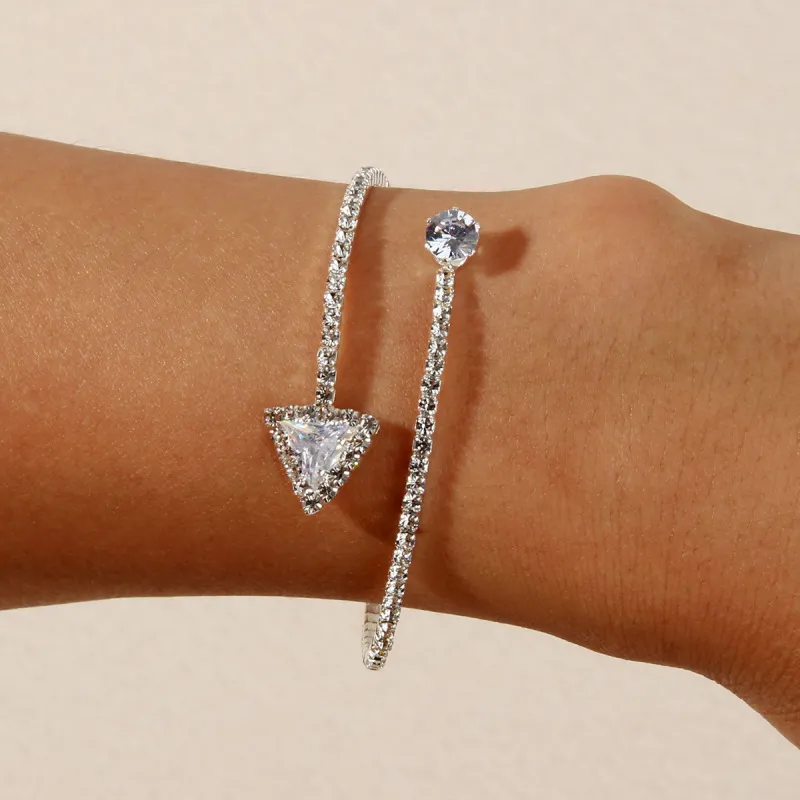 Women's Fashion Rhinestone Triangle Adjustable Open Bangle Bracelet