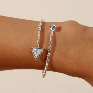 Women's Fashion Rhinestone Triangle Adjustable Open Bangle Bracelet