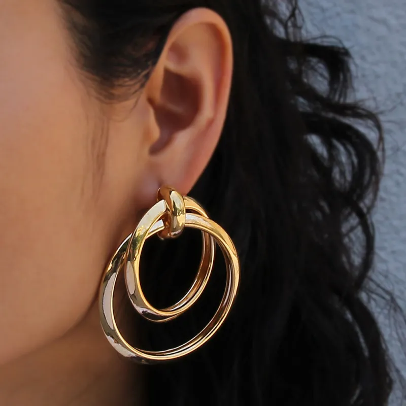 Women Exaggerated Fashion Double Circle Metal Earrings