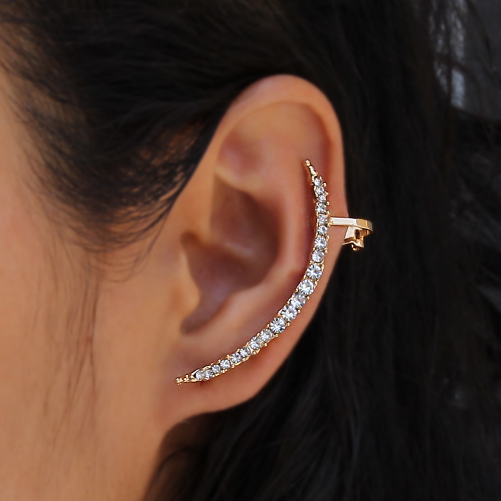 Wholesale Women Fashion Simple Rhinestone Crescent Shape Earring(One Piece)