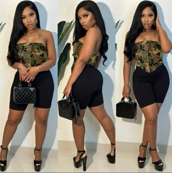 Women's Camouflage Print Zipper Wrap Crop Top