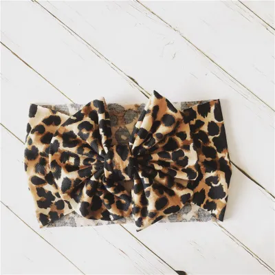 Children Kids Baby Fashion Girls Leopard Print Elastic Bow Tie Headband