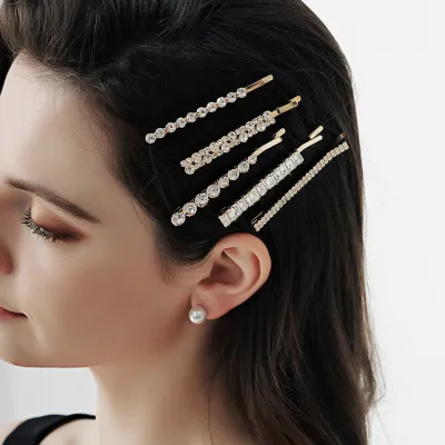 Fashion Headdress Geometric Rhinestone Hairpin Daily Hair Clip Bobby Pins 5pcs/Set