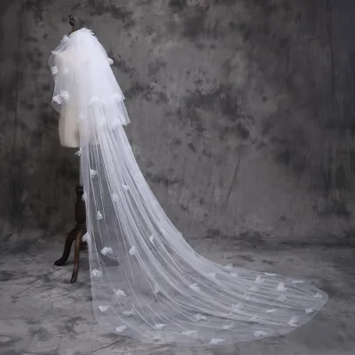 Elegant Bride Long Trailing Floral Mesh Veil