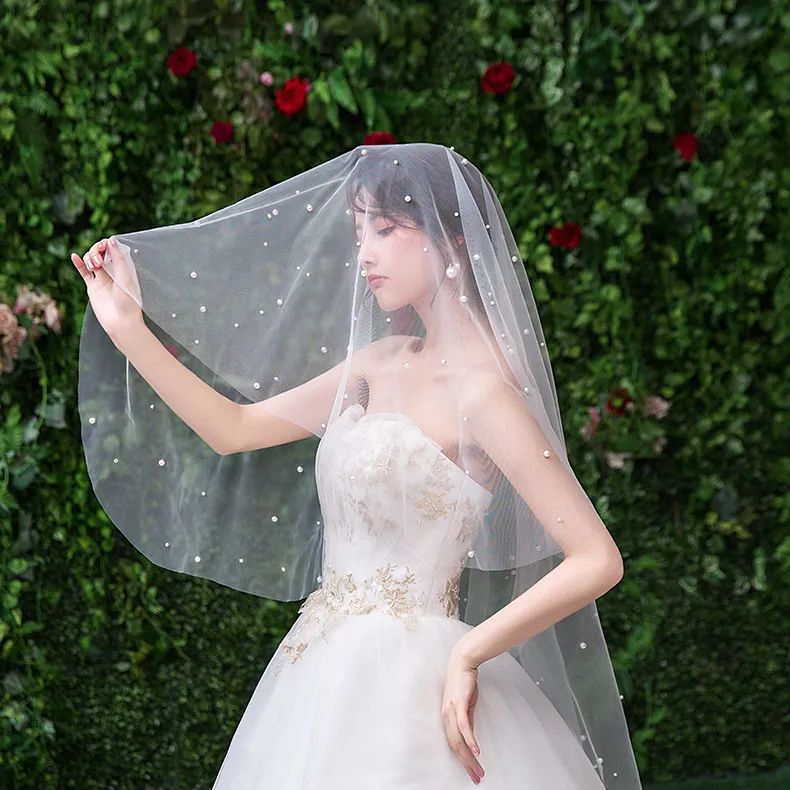 Wholesale Simple Fashion Bride White Mesh Main Wedding Veil