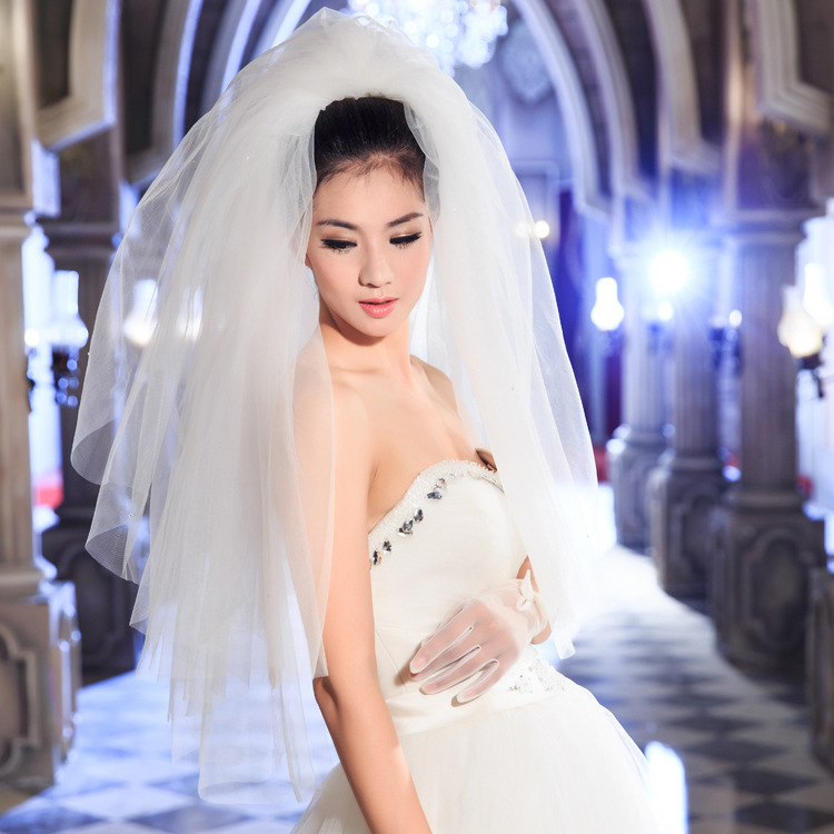 Wholesale Simple Fashion Bride White Mesh Main Wedding Veil