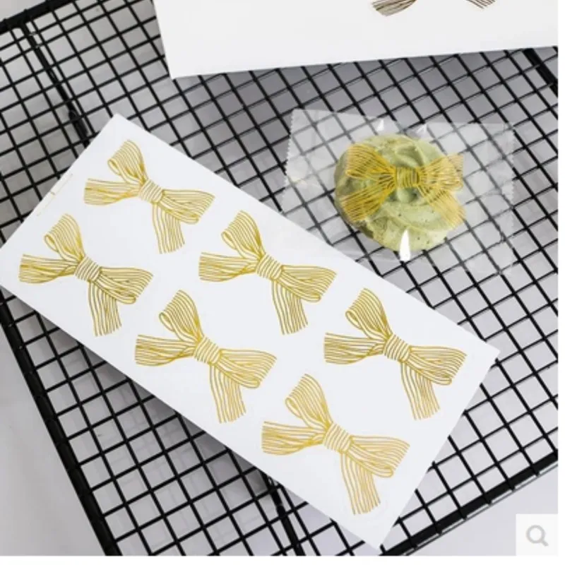 Gold Bow Knot Bronzing Transparent Packaging Gift Box Sealing Sticker