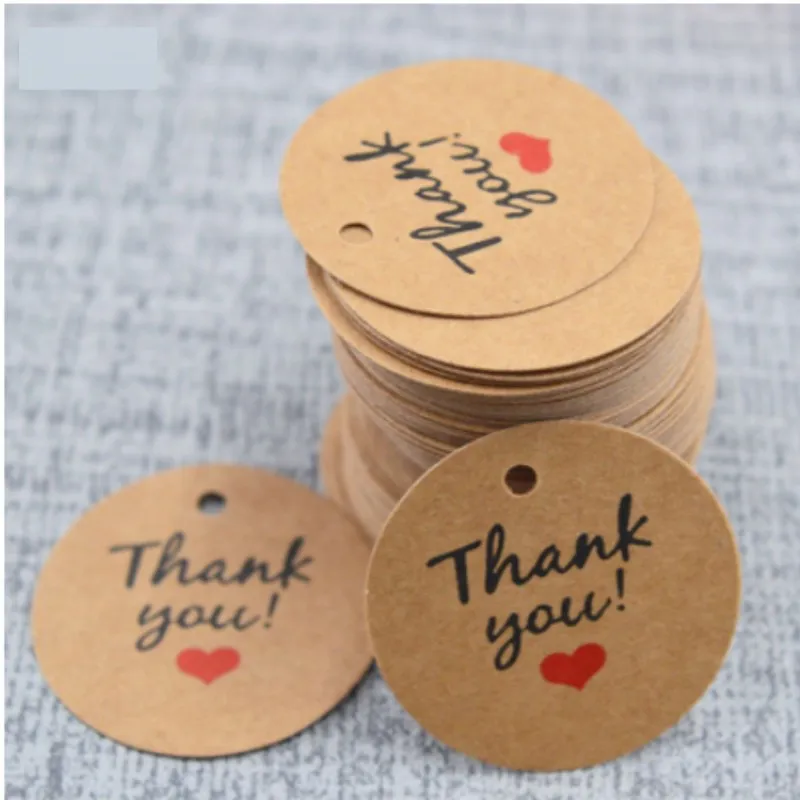 Fashion Handmade Kraft Paper Thank You Round Packaging Card
