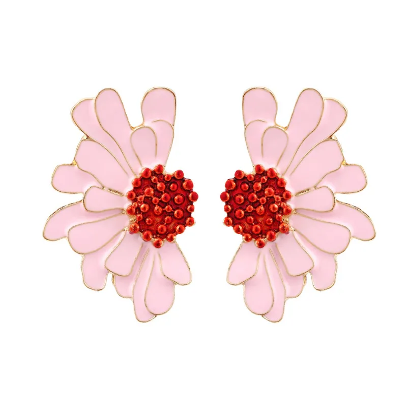 Women Pastoral Style Alloy Drip Oil Floral Earrings