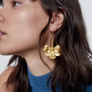 Women Vintage Alloy Gold Flower Hook Earrings