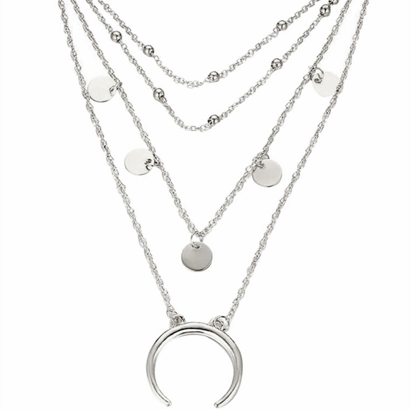 Wholesale Women'S Multilayer Ball Chain Sequin Moon Pendant
