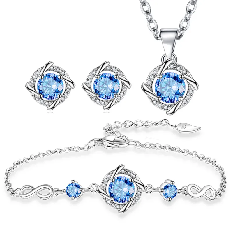 Women Fashion Four-Leaf Clover Crystal Zircon Pendant Necklace Earrings Bracelet Jewelry Set