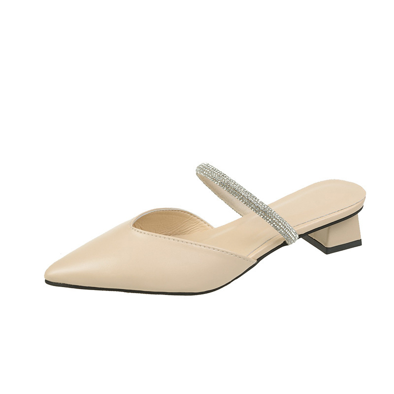 Wholesale Women Fashion Pointed Toe Rhinestone Low Heel Mules