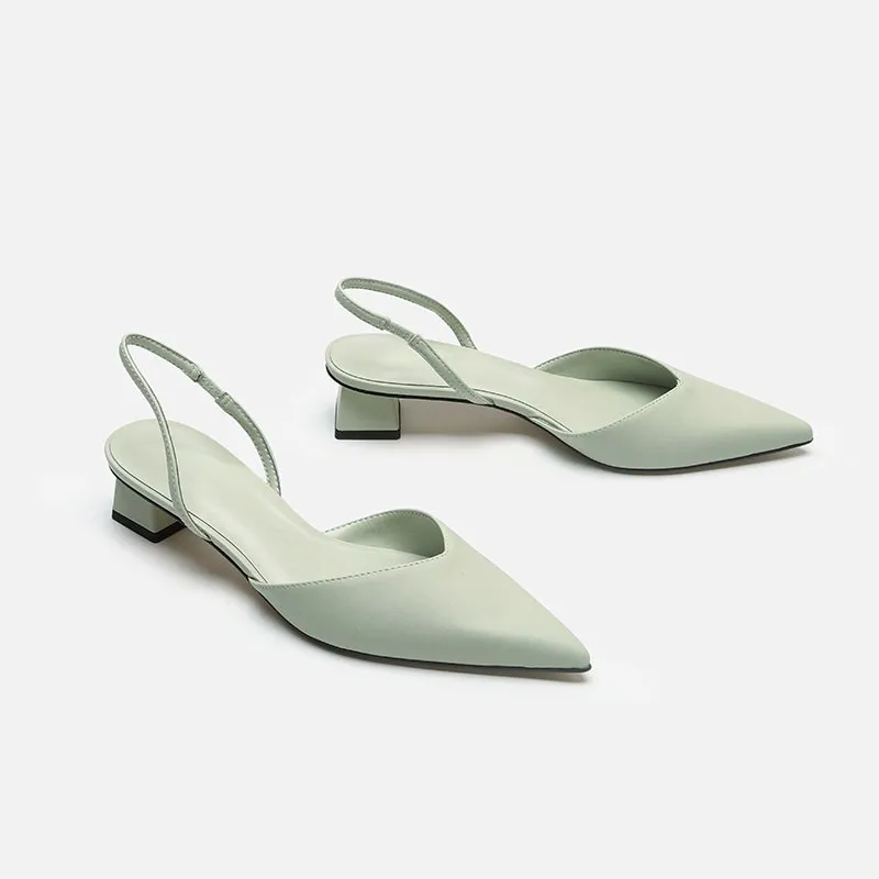 Women Square Heel Pointed Toe Mules Simple Style PU