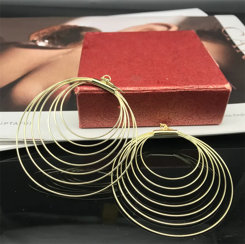 Women Fashion Big 7-Rings Design Metal Earrings