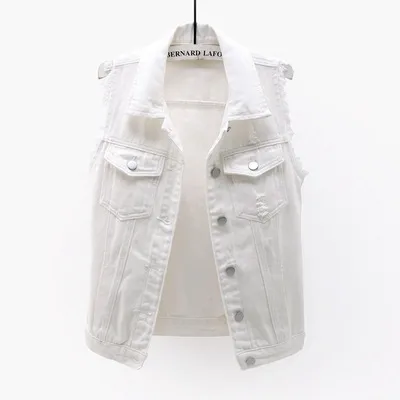 Spring And Summer Women Solid Color Casual Sleeveless Slim Fit Ripped Denim Vest