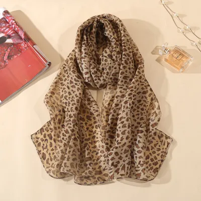 WomenS Classic Leopard Print Chiffon Scarf Thin Shawl